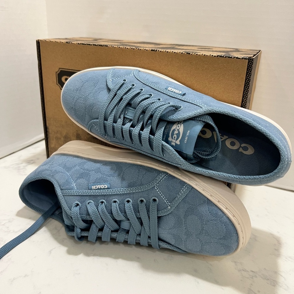 COACH MENS CANVAS BLUE SNEAKERS - Picture 11 of 13